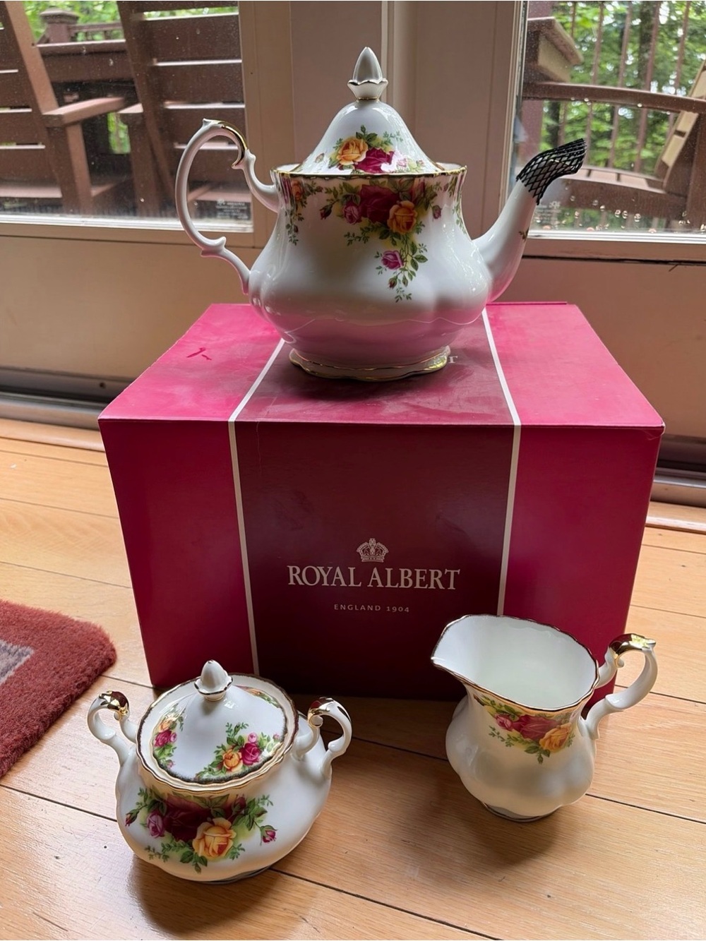 Royal Albert White Porcelain Tea Set with Pink and Yellow Roses